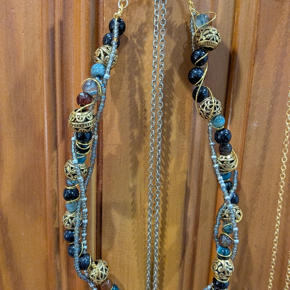 "Luciana" Gold and Multi Beaded Necklace with Accents Of Glass Seeds
